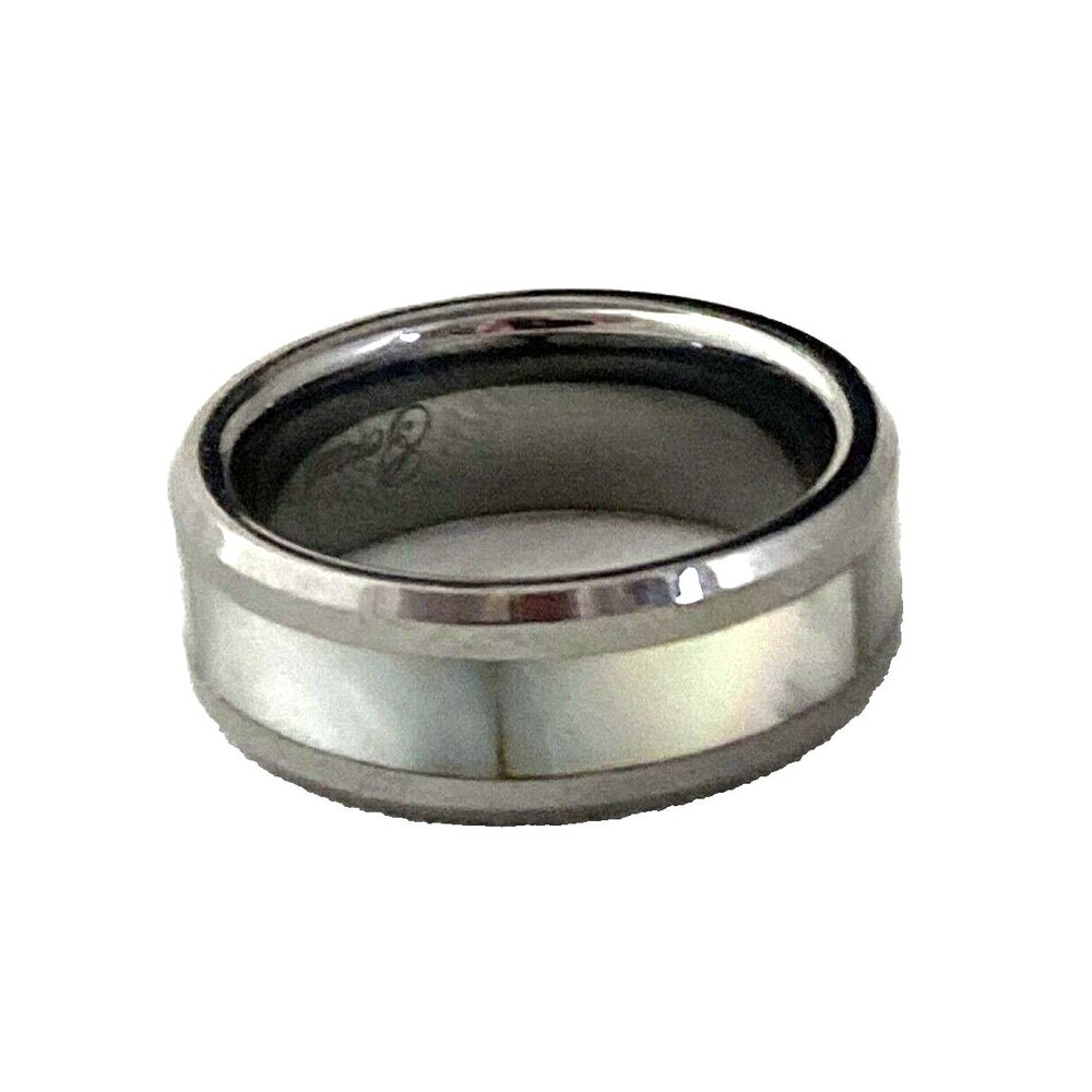 Geraud Tungsten Ring Wedding Band Mother of Pearl Inlay Beveled Comfort Fit sz 7